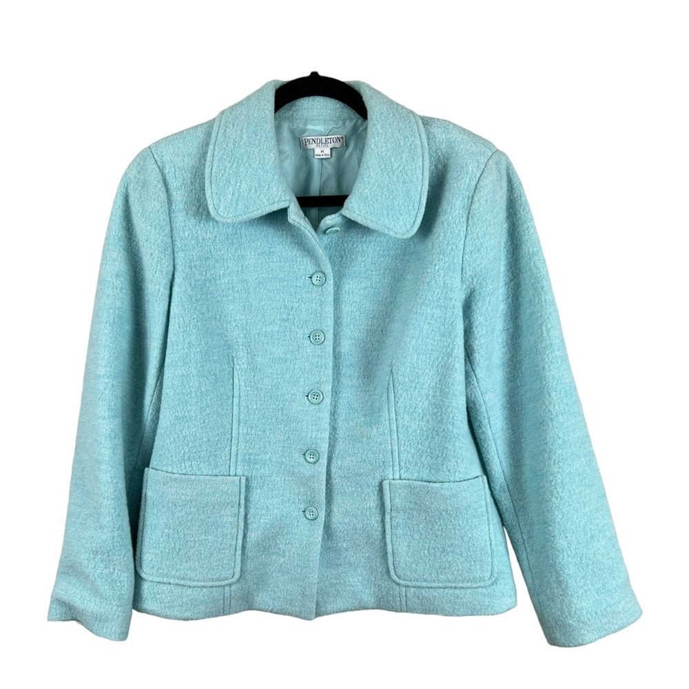 Vintage Pendleton Women's Petite Medium Pastel Turquoise‎ 100% Wool Jacket Coat
